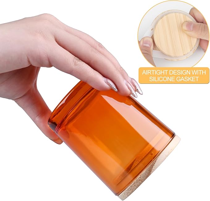 SHOWIN Thick Candle Jars for Making Candles 12 Pcs, 7 OZ Empty Jars with Wood Lids for Candle Making, Sample Container, Clear Orange