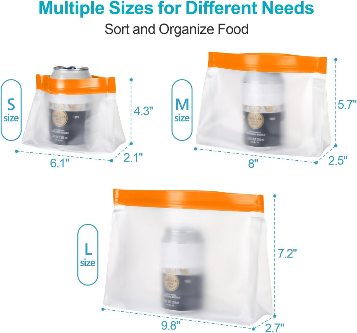 iSPECLE 10 Pack Freezer Bags - 3 Pack Gallon Bags 4 Pack Sandwich Bags 3 Pack Snack Bags BPA-Free Reusable Freezer Bags with Stand-Up Bottom and Label, Leakproof to Keep Frozen Food Fresh, Orange