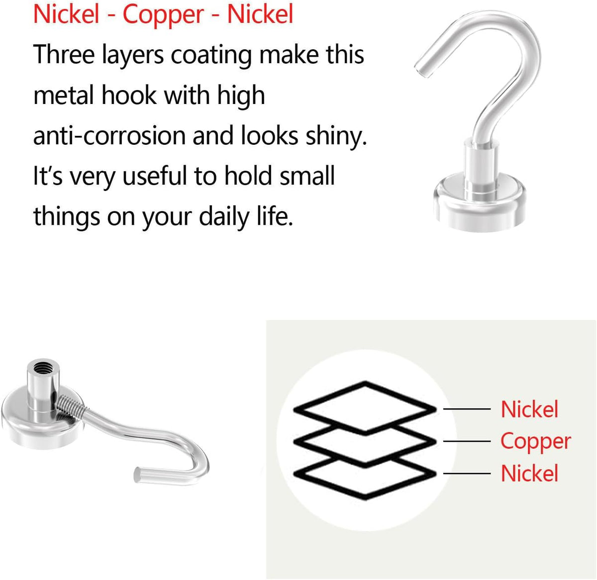 Heavy Duty Magnetic Hooks 5/8" Magnetic Base,25lbs Vertical Pull Force-10Pack Super Strong Rare Earth Magnet Hook,Strong Cruise Hook for Hanging,Magnetic Hanger for Cabins,Grill,Kitchen