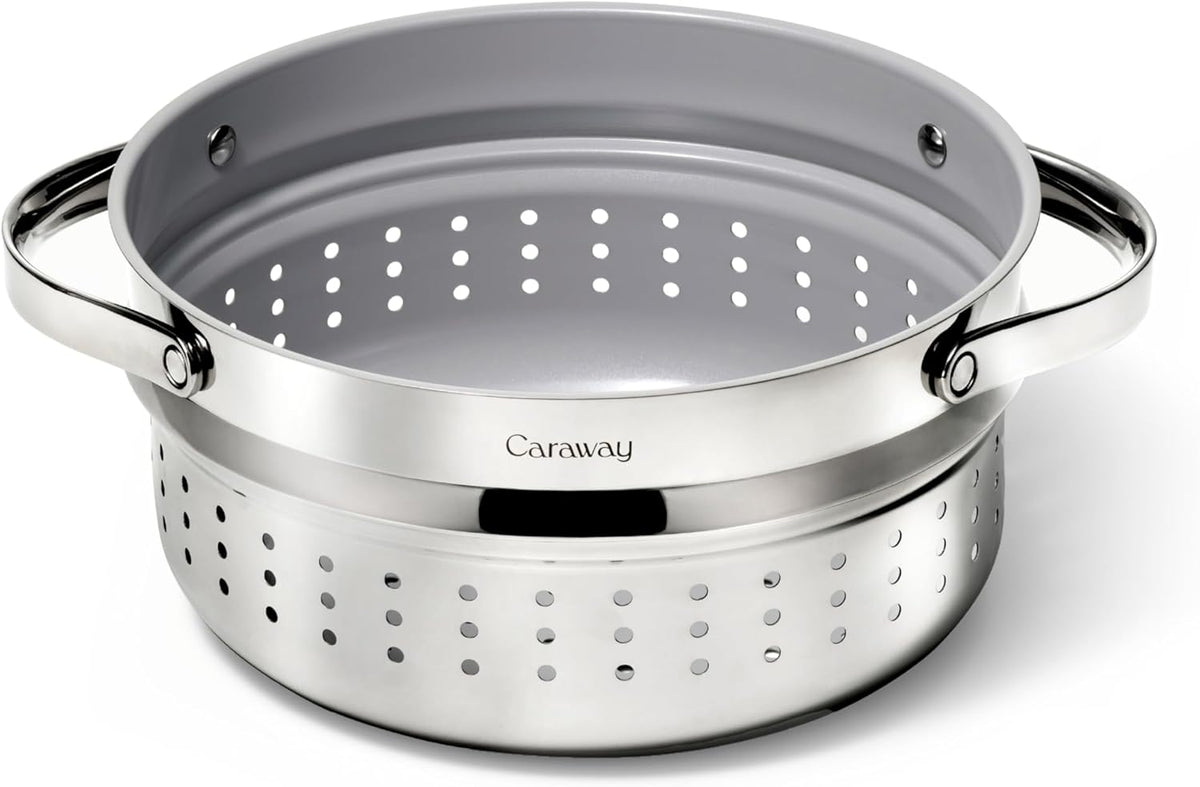 Caraway Steamer - Stainless Steel Steamer with Handles - Non Stick, Non Toxic Coating - Steam Veggies, Seafood, and More - Compatible With Our Dutch Oven or Sauce Pan - Large