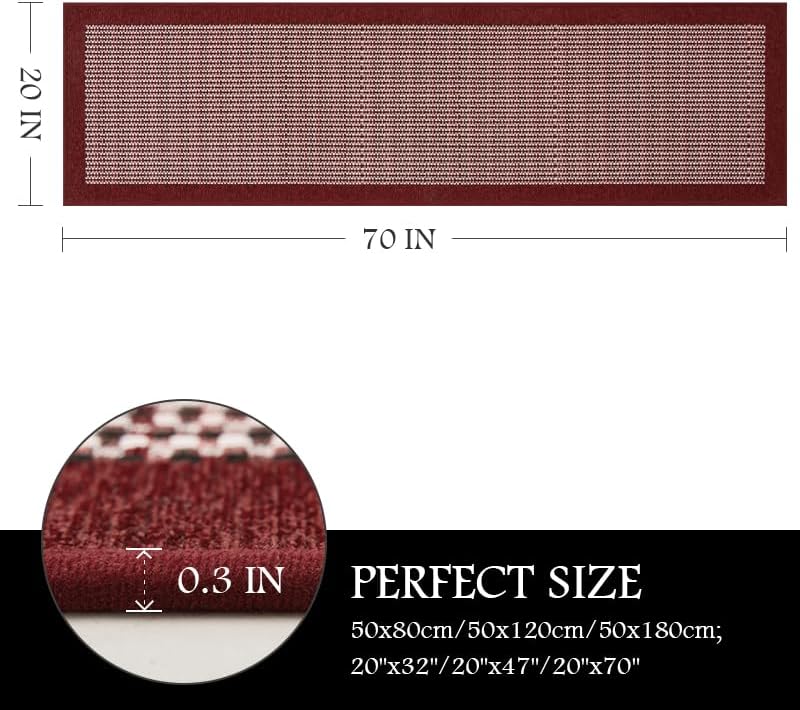 PADOOR Kitchen Mats for Floor, Non Slip Washable, Rubber Backed Christmas Runner Super Absorbent Long Xmas Floor Mat, 20'x70' Red