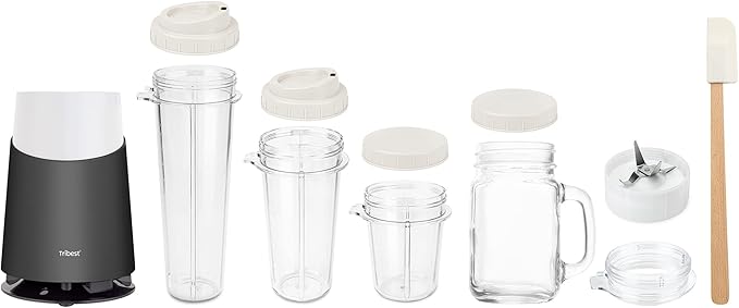 Tribest PB-430GY-A Personal Blender II, Mason Jar Ready Personal Blender with Mason Jar Mug, Gray
