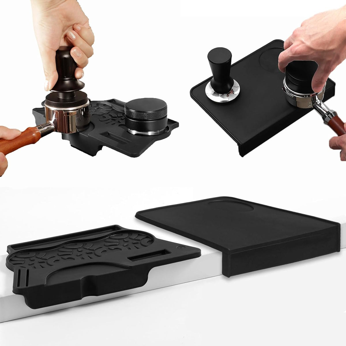Espresso Tamping Mat - 2PCS Coffee Tamper Mat Food Grade Silicone 6mm Thick Waterproof Heat Resistant Tamp Mat Station for Espresso Machine Accessories, Multi-Use for 51/53/58mm Portafilters Matt