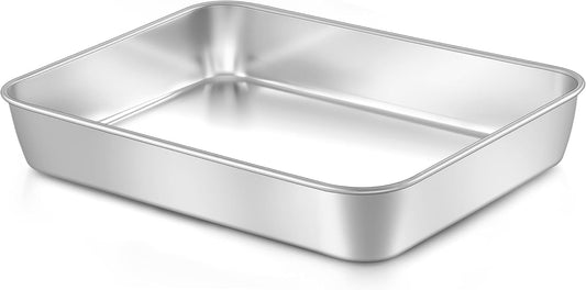 LIANYU 12⅓ x 9¾ x 2 Inch Baking Cake Pan, Rectangle Bakeware for Lasagna Brownies Casseroles, Stainless Steel Toaster Oven Pan, Dishwasher & Oven Safe