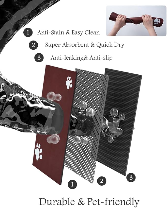 Pet Feeding Mat-Absorbent Dog Mat for Food and Water Bowl-No Stains Quick Dry Water Dispenser Mat-Dog Accessories Pet Supplies-Bowl for Messy Drinkers（RED,16"x24"