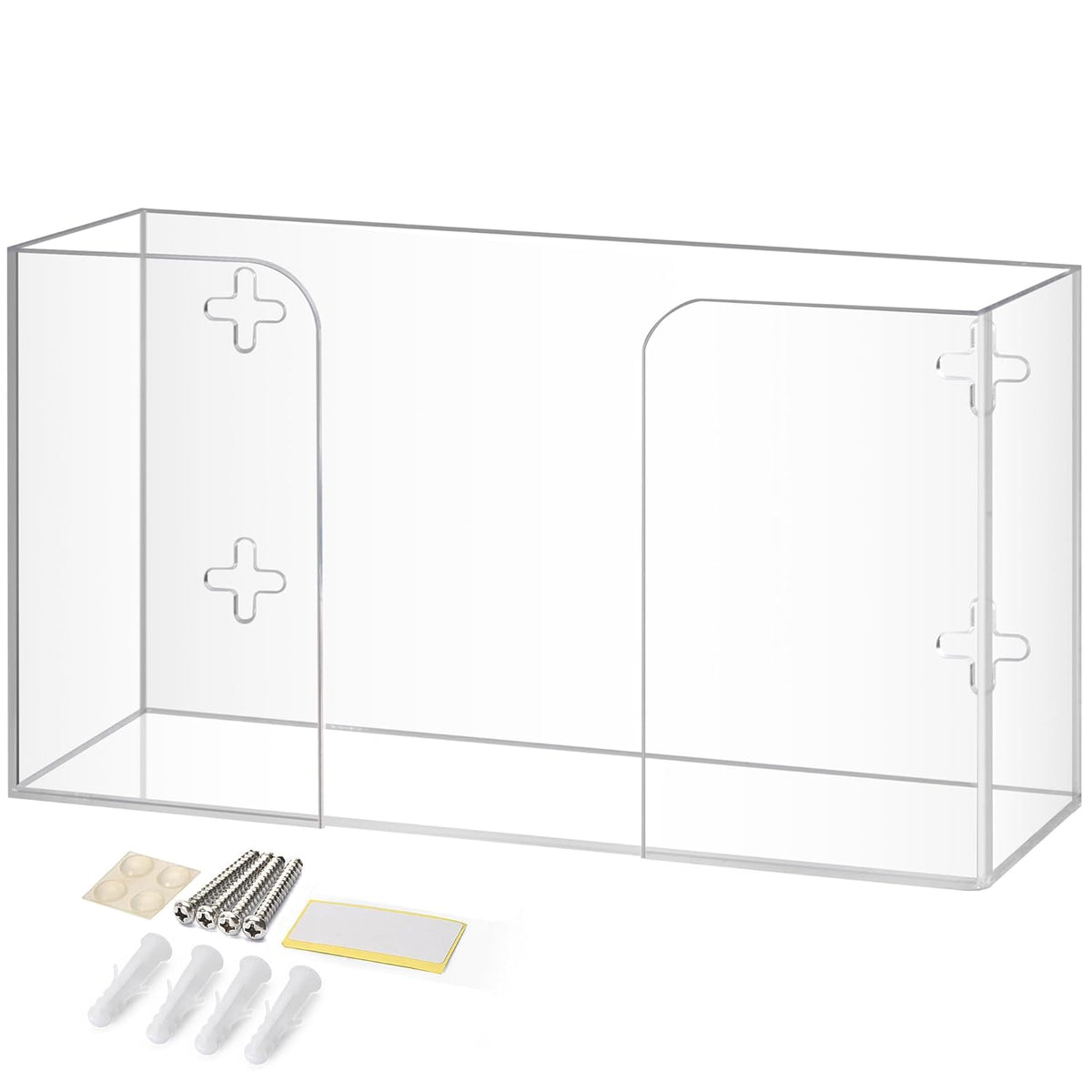 Storage Standard Glove Box Holder Dispenser - Kitchen, Medical, & Latex Gloves Holder Wall Mount or Countertop, Universal Fit - Thick Acrylic, Easy to Use, Slide, & Load Open Top Design - Clear