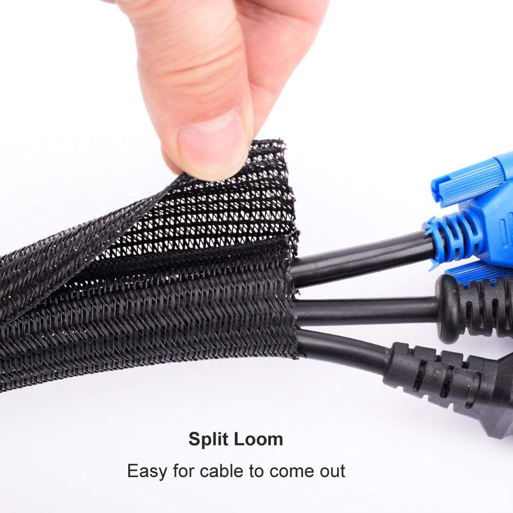 ZhiYo 6.6ft - 1 inch Cable Sleeve, Cord Wrap Wire Protector Tubing for Pets, PC Cable Wrap, Computer Cable Management Sleeve - Black