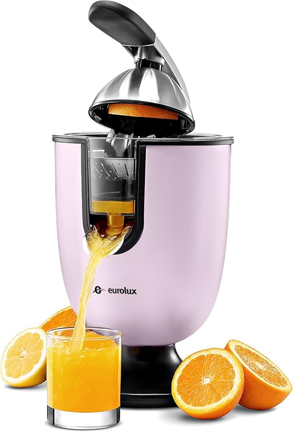 Eurolux Electric orange juicer squeezer | Pro Stainless Steel Citrus Juicer with Soft Grip Handle for Effortless Juicing, Also Fits Lime & Grapefruit Auto Shutoff, Dishwasher-safe Parts, Pulp Control
