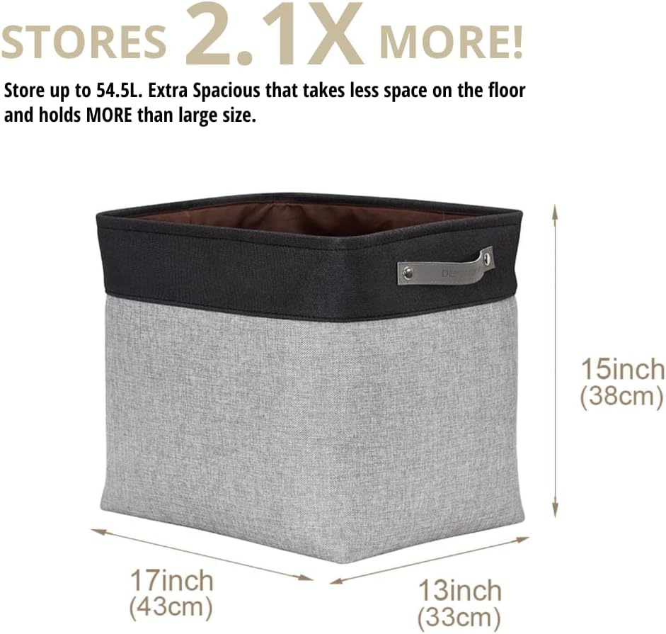 DECOMOMO Extra Large Storage Baskets 54.5L Fabric Storage Bins for Organizing Linen Closet, Toys, Nursery (Grey and Black, XXXL - 3 pack)
