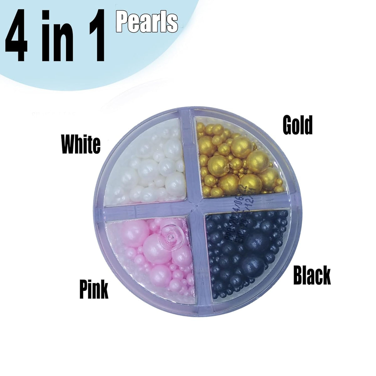 Edible 4 in1 Pearls Sugar Sprinkles 6 oz, Mix size Candy Pearl for Cake Decorating and Cupcake Toppers Cookie Decorations Ice Cream Topping Wedding Halloween Christmas(White,Black,Gold,Pink)