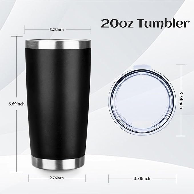 StarSpeed 20oz Tumbler Bulk with Lid, Stainless Steel Insulated Tumblers Double Wall Vacuum Insulated Travel Mug, Powder Coated Coffee Cups for Hot and Cold Drinks(Black,8)