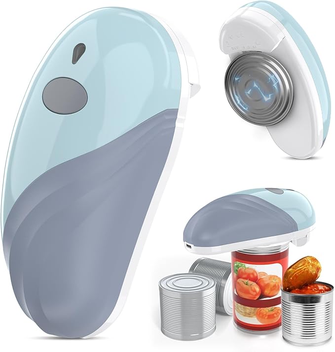 HuiJuKeJi Electric Can Opener, Rechargeable Automatic Can Opener for Seniors with Arthritis, One-Touch Hands-Free Can Opener for Almost Can Sizes, Smooth Edge & Food-Safe Kitchen Gadgets-Blue