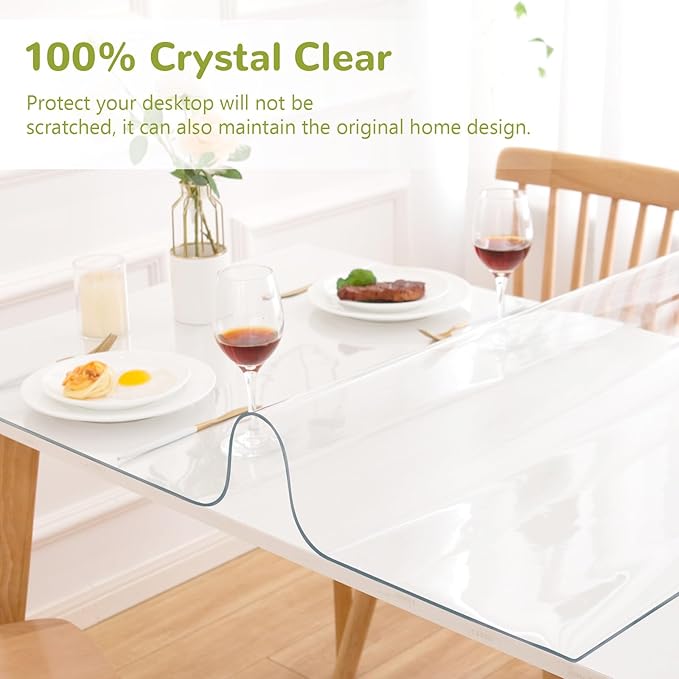 54 x 54 Inch Clear Table Cover Protector, Clear Table Protector for Dining Room Table, 1.5mm Plastic Table Cover, Waterproof Table Pad for Kitchen, Office