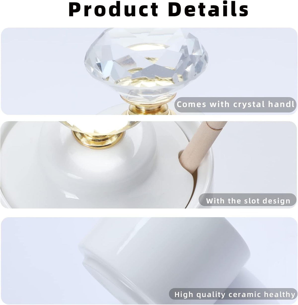 Ceramic Honey Jar with Dipper and Crystal Lid, Small Honey Pot for Home Kitchen, 8oz (Gold)