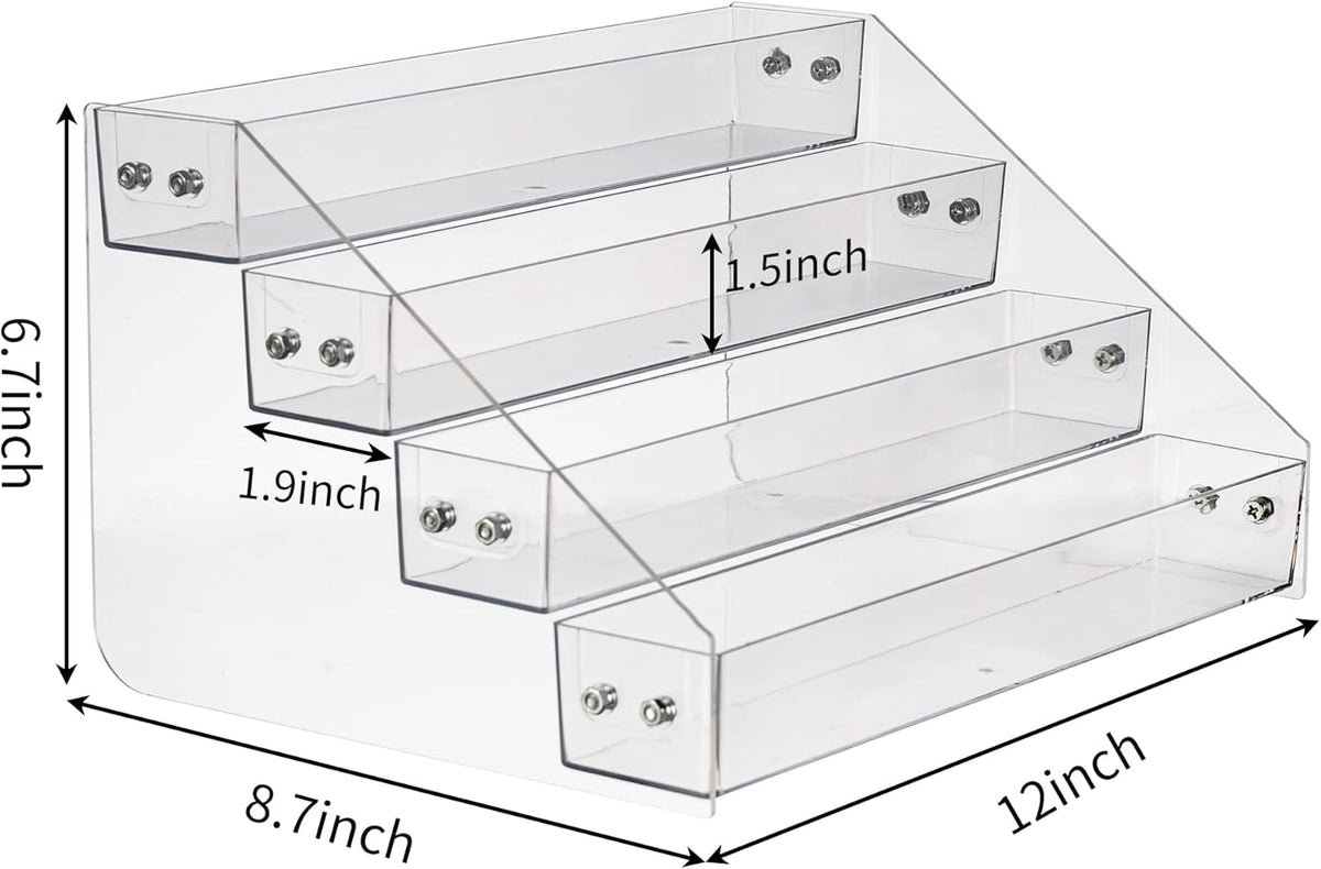 Acrylic Spice Rack, Tiered Spice Rack Shelf Seasoning Organizer for Countertop, Cabinet, Pantry, Kitchen Storage - 4 Tier