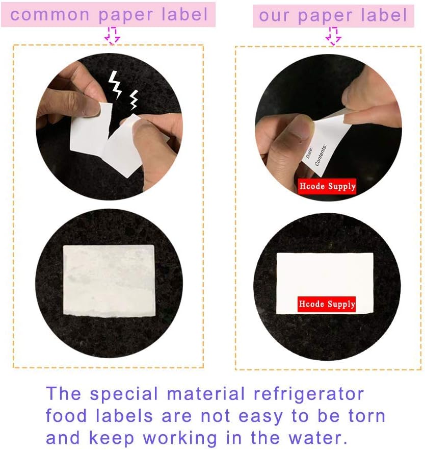 Hcode 2 x 3'' Self-Adhesive Removable Freezer Food Labels- Easy Clean Leaves No Residue- Cooler Food Storage Freezer Stickers Plastic Paper Perfect for Reusable Containers 300 Stickers (2x3 Fill in)