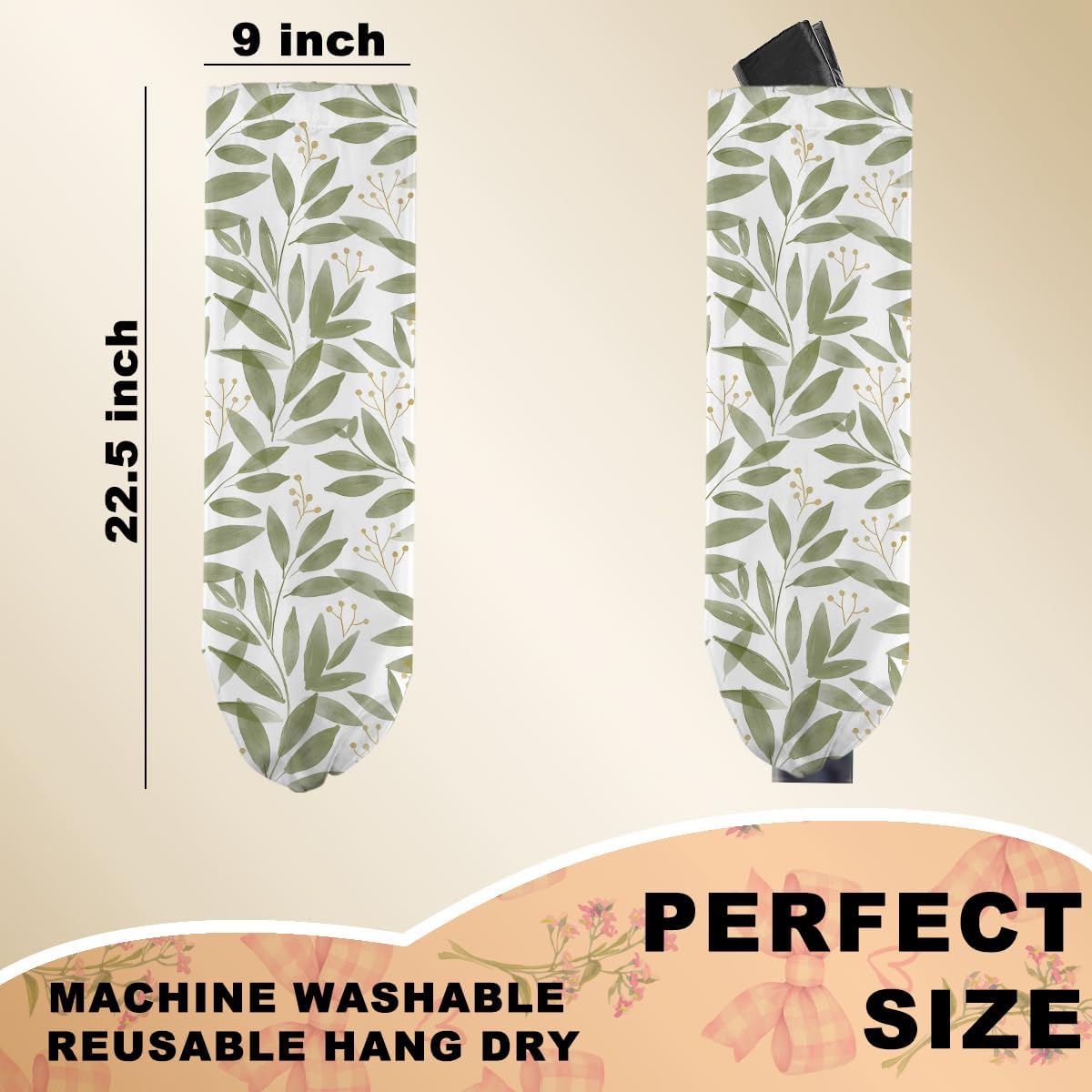 Watercolor Leaves Plastic Bag Holder, Wall Mount Grocery Bag Holder for Plastic Bags, Cottage Core Rustic Leaves Reusable Grocery Bags Storage Dispenser, Farmhouse Home Kitchen Decor