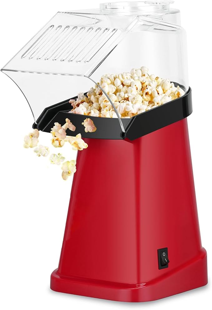 Hot Air Popcorn Popper Maker with Popcorn Bowl, Fast Popcorn Machine in Minutes with Measuring Cup and Butter Melting Tray for Party Kids,1200W