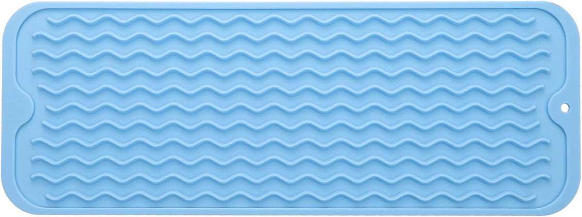 Silicone Dish Drying Mat for Multiple Usage,Easy clean,Eco-friendly,Heat-resistant Silicone Mat for Kitchen Counter,Sink,Bar,Bottle,or Cup Light Blue M 17 inches x 6 inches
