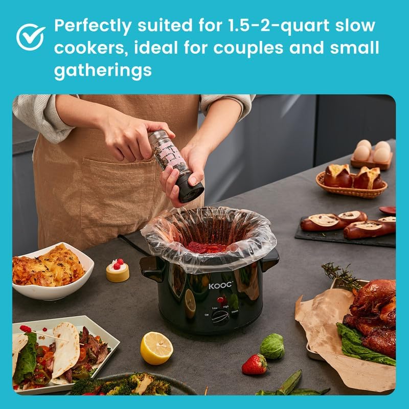 KOOC Slow Cooker Liners 10"x13" 30 count Small Size Disposable Plastic Bags Pot Liners Brunch Cooking Bags Fit 1.5 qt to 2 qt Pot BPA Free