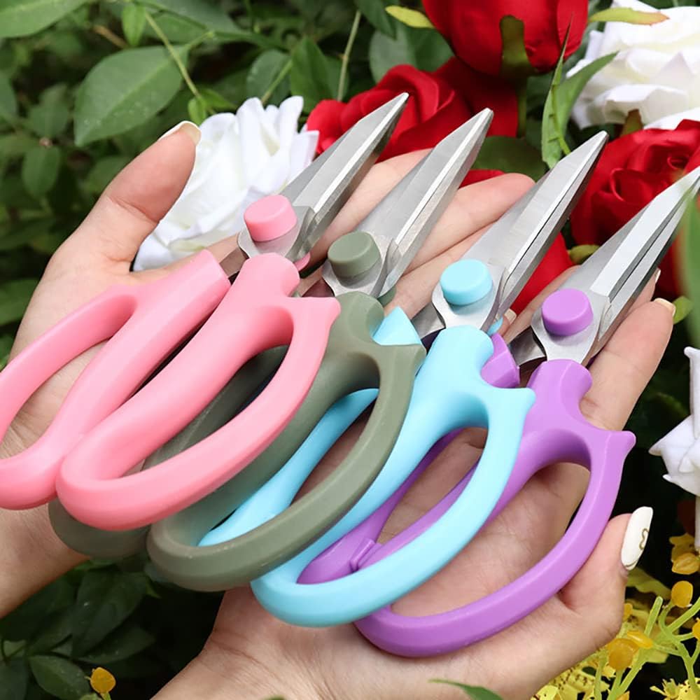 Leize Flower Scissors, Premium Thickened Stainless Steel Floral Shears, Strong Pruner for Flowers, Branches and Leaves (Purple Slender)