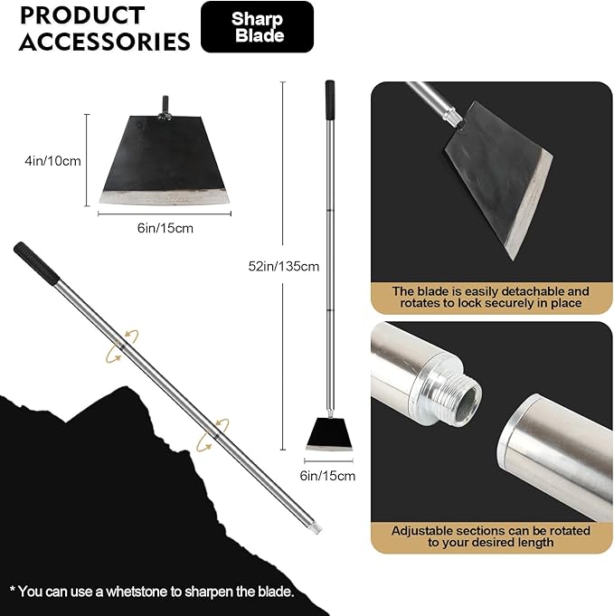 Garden Shovel, Floor Cleaning Scraper Tool, Snow Shovel Ice Scraper, 47 inch Weed Removal Tool with 3 Sections Long Handle for Moss,Sidewalks, Driveway Yard Working - Heavy Duty