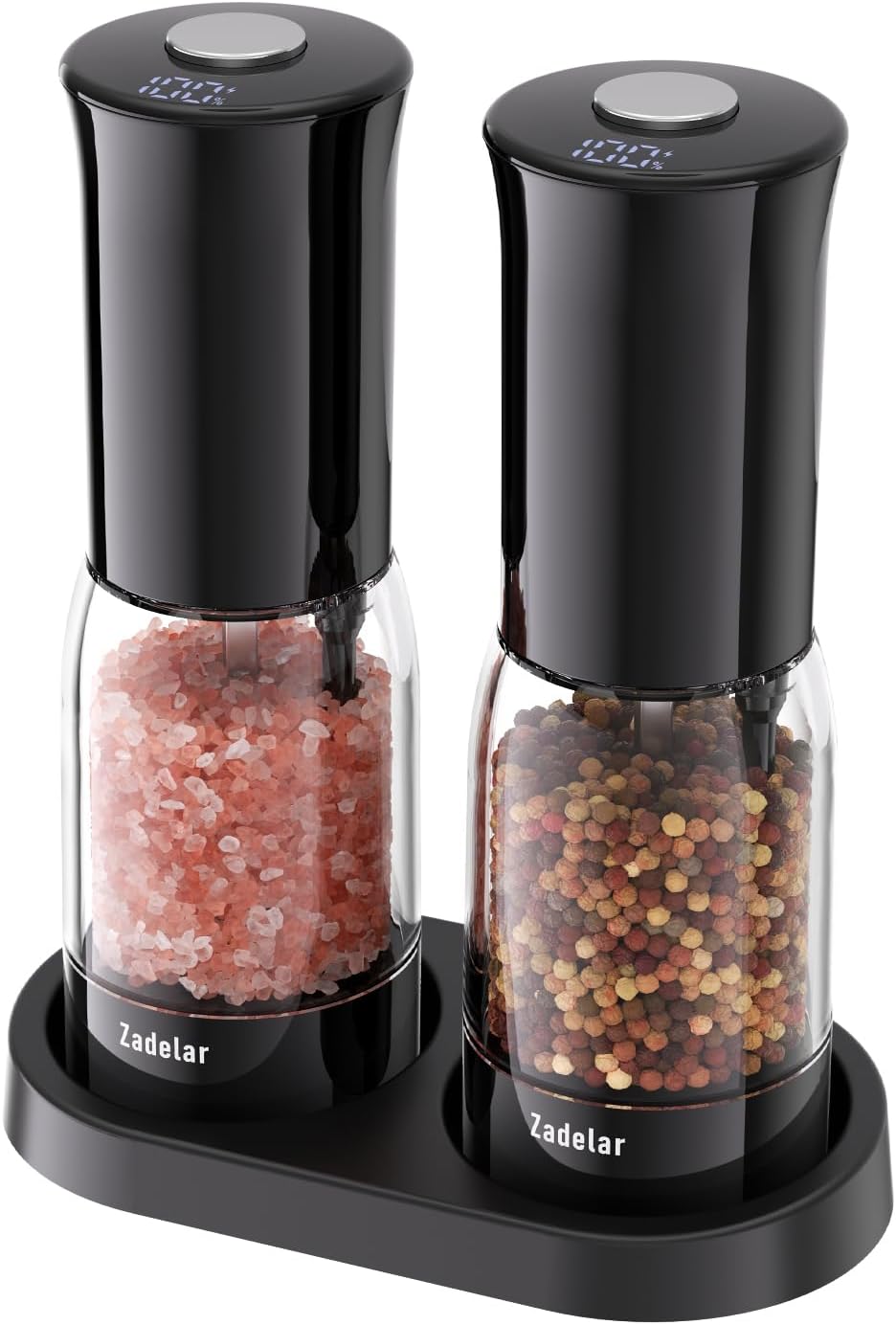 Electric Salt and Pepper Grinder Shakers Set with LED Power Display-Rechargeable-No Battery Needed-Automatic Salt Pepper Mill Grinder,LED Adjustable Coarseness,LED Light,One-Hand Operation