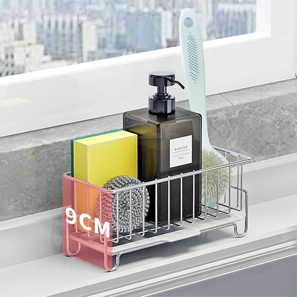 Kitchen Countertop Sponge Holder, SUS 304 Stainless Steel Dish SoapOrganizer, Basket for Cleaning and Scrub Tool, Kitchen Sink Brush Caddy Holder