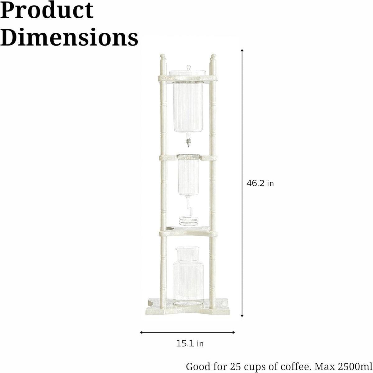 Nispira Cold Brew Drip Tower Iced Coffee Maker Glass Wooden Stand 25 Cups white