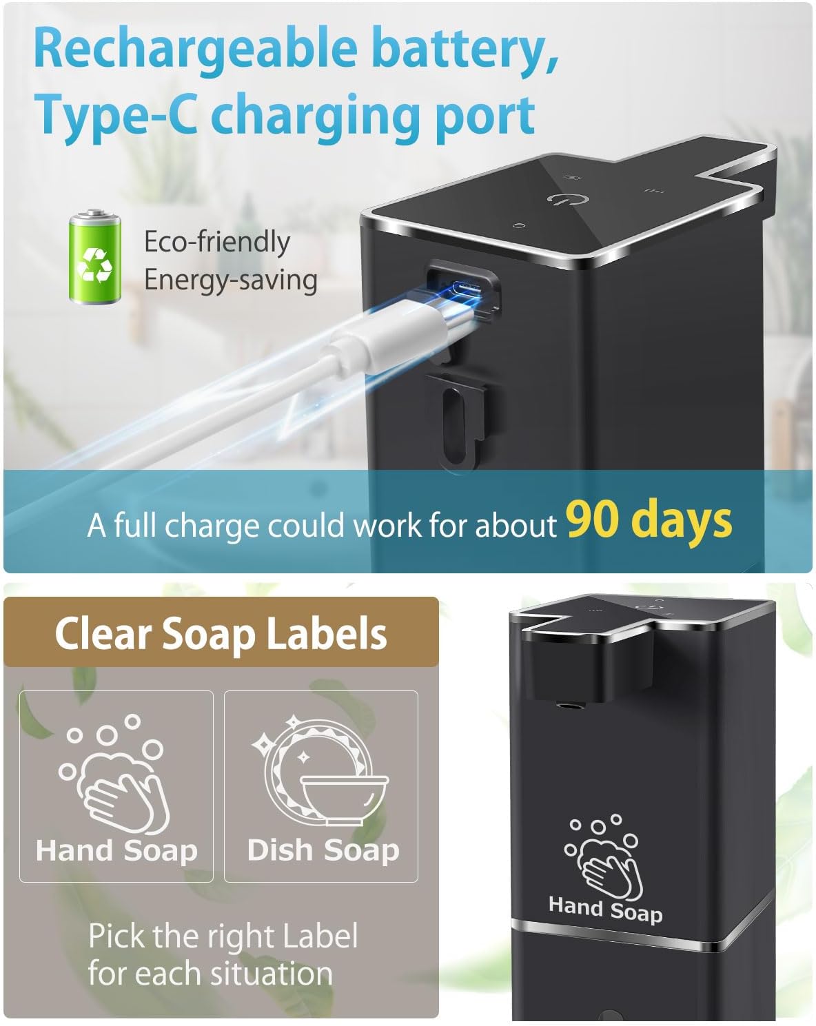 Automatic Foaming Soap Dispenser Touchless 380ml/12.8oz Rechargeable Hand Soap Dispenser Wall Mounted 4 Levels Adjustable Foam Soap Pump for Bathroom Kitchen Dish Soap