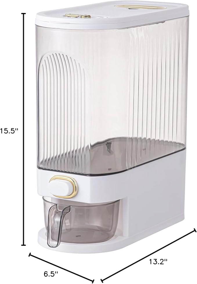 Sooyee Clear Rice Dispenser, Large Cereal Dispenser with Lid Time Scale, Measuring Cylinder Moisture Proof Airtight Food Dispenser Bucket for Rice, Corn,Coffee Bean,Grain,Soybean & Oatmeal