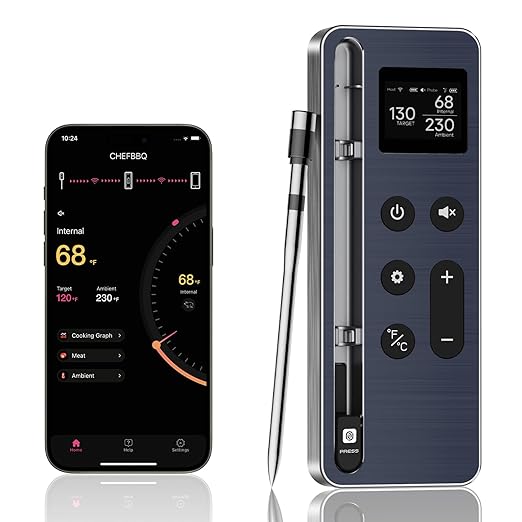 Wireless Meat Thermometer Digital 800FT Long Range Food Thermometer with Bluetooth Thinner Meat Probe for Remote Temp Monitoring of BBQ, Oven, Grill, Smoker, Air Fryer, iOS & Android App