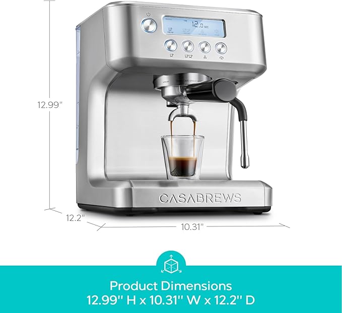 CASABREWS Ultra Espresso Machine with LCD Display, Espresso Maker with Powerful Milk Frother, Customizable Brewing Temperature, Provides Barista-Level Lattes and Cappuccinos, Gift for Men & Women