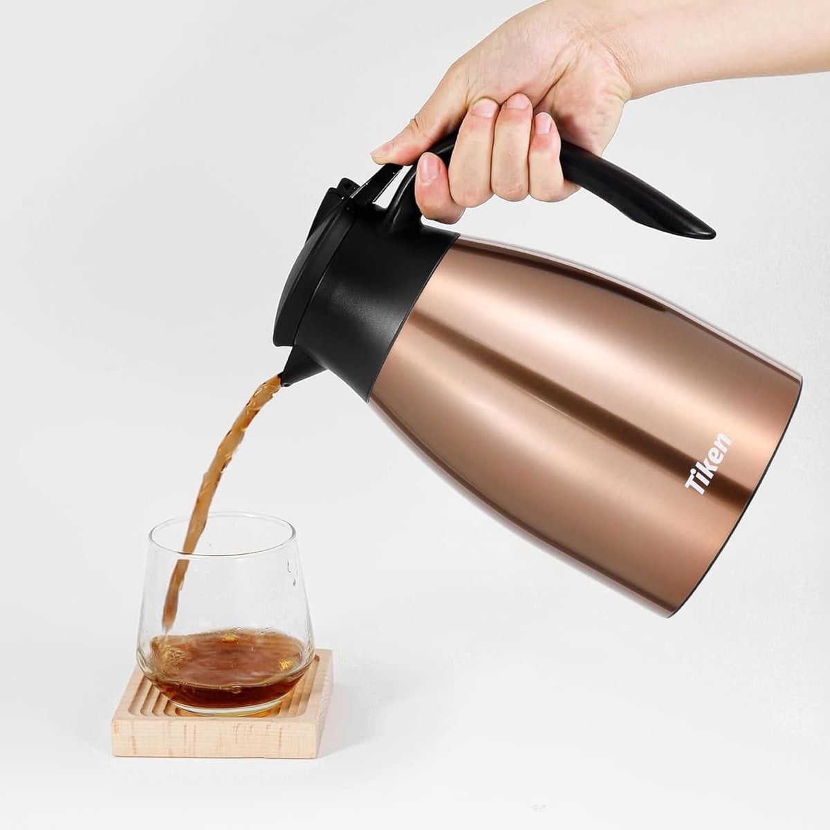 Tiken 51 Oz Thermal Coffee Carafe, Stainless Steel Insulated Vacuum Coffee Carafes For Keeping Hot, 1.5 Liter Beverage Dispenser (Copper)