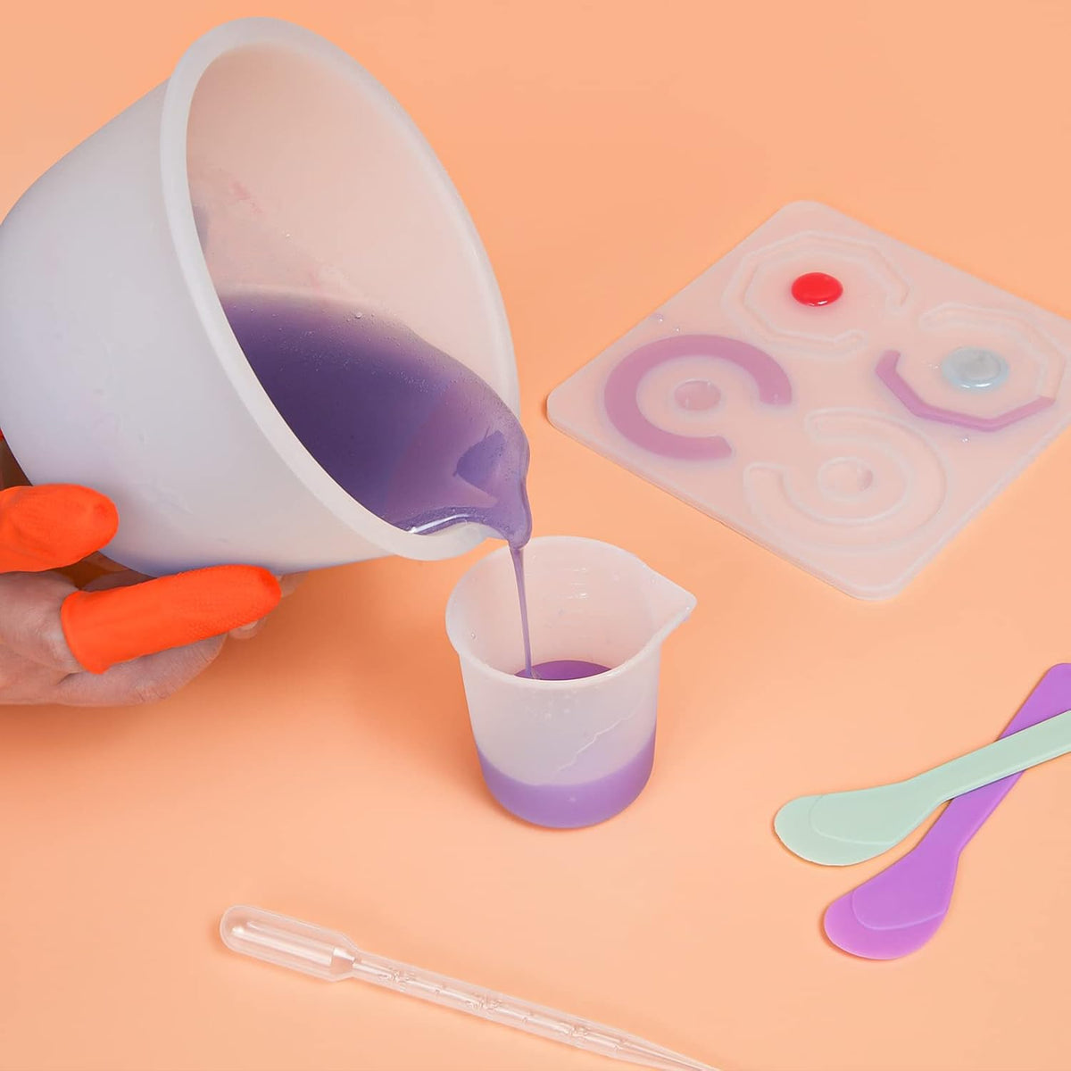 Silicone Measuring Cups Tool Kit, Non-Stick Large Bowls for Epoxy Resin, Reusable 600&100ml Mixing Cup With Stir Sticks, Pipettes, Supplies, Molds, Jewelry Making