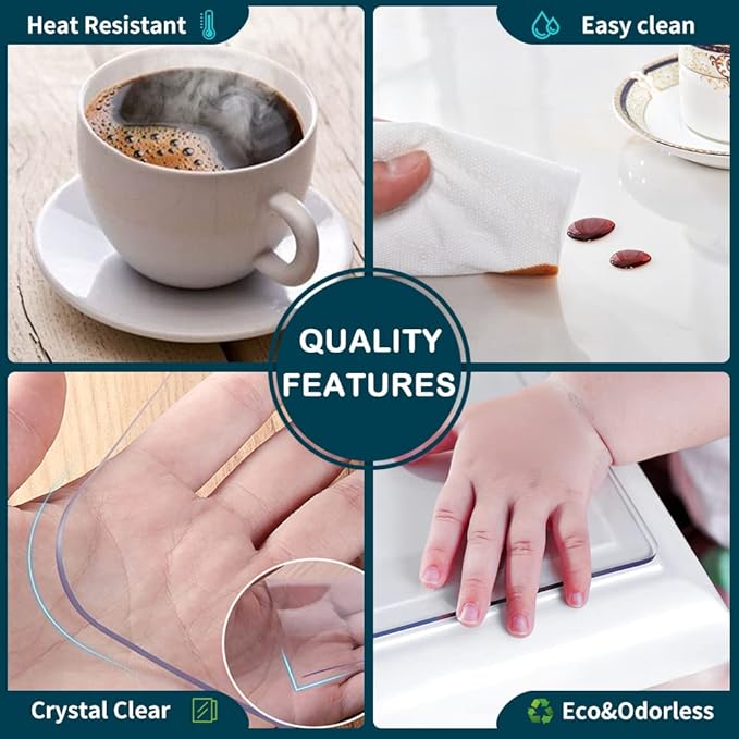 24x86 inch Clear Vinyl Table Protector Plastic Tablecloth Furniture Dining Room Thick Protective Desk Cover Mat PVC Tabletop Protection Pad Easy Clean Polyester Wipeable Cloth Rectangle 1.5mm Thick