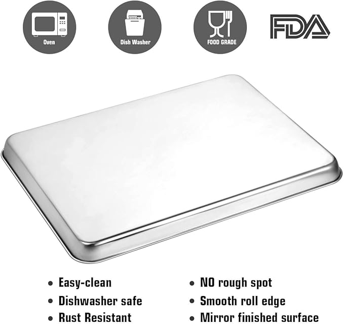 Baking Sheet Set of 2, Wildone Stainless Steel Baking Tray Cookie Pan, Size 20 x 14 x 1 Inch, Non Toxic & Heavy Duty & Easy Clean
