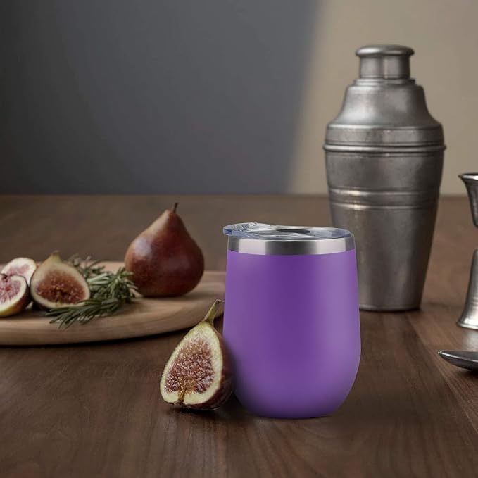 MEWAY 12oz Wine Tumbler 16 Pack Bulk Gifts for Women,Double Wall Vacuum Stainless Steel Travel Mug with Lid,Insulated Stemless Wine Cup Glass for Coffee,Cocktails,Drinks(Purple,Set of 16)