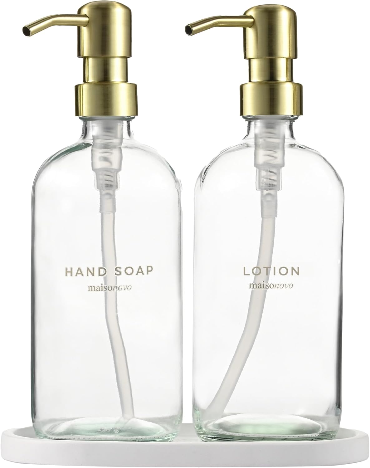 MaisoNovo Soap Dispenser 3-Piece Set | 16.9oz Clear Bottles with Gold Stainless Steel Pumps