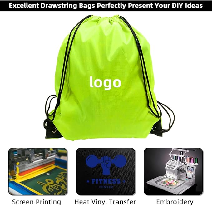 GoodtoU Drawstring Backpacks, Bulk Nylon Backpack Cinch Sack Drawstring Gym Bag for Sport, Traveling, Team (20Pcs, Fluorescent Green)