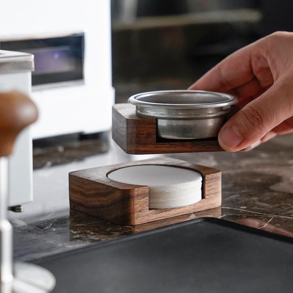 watchget Espresso Paper Filter Holder Update Coffee Filter Storage Container Coffee Filter Dispenser Compatible with Areopress (51-63mm) Round Disposable Puck Screen Paper Filters, Wood