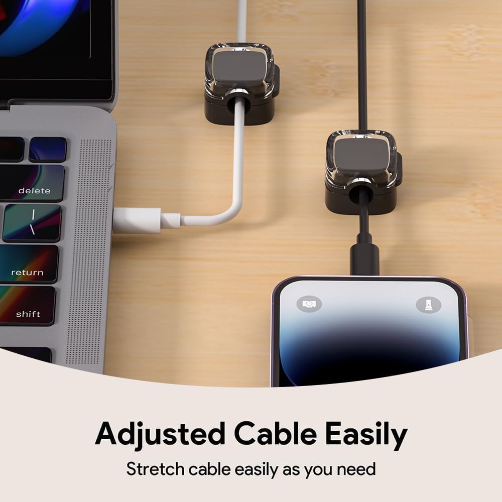 Magnetic Cable Clips, Adjustable Cord Holder Management, Adhesive Wire Keeper Organizer for Home Office Desk Phone PC Car Wall Desktop Nightstand Appliance (9-Pack Black Crystal)