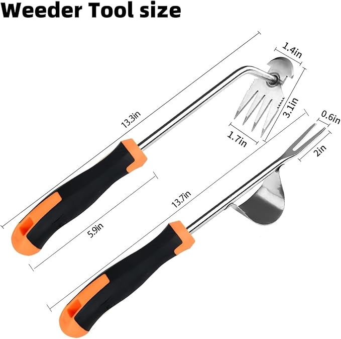 Weed Puller Tool， New Garden Weeder Tool Stainless Steel Hand Weeder Tool,4 Teethes Dual Purpose Weed Remover Tool Weeding Tools for Gardening(2PCS)