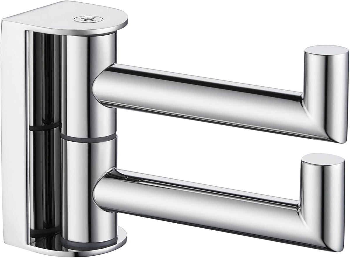 APLusee Double Swivel Towel Hook Wall Mounted, 304 Stainless Steel Folding Coat Hook with 2 Rotating Arms, Polished Chrome