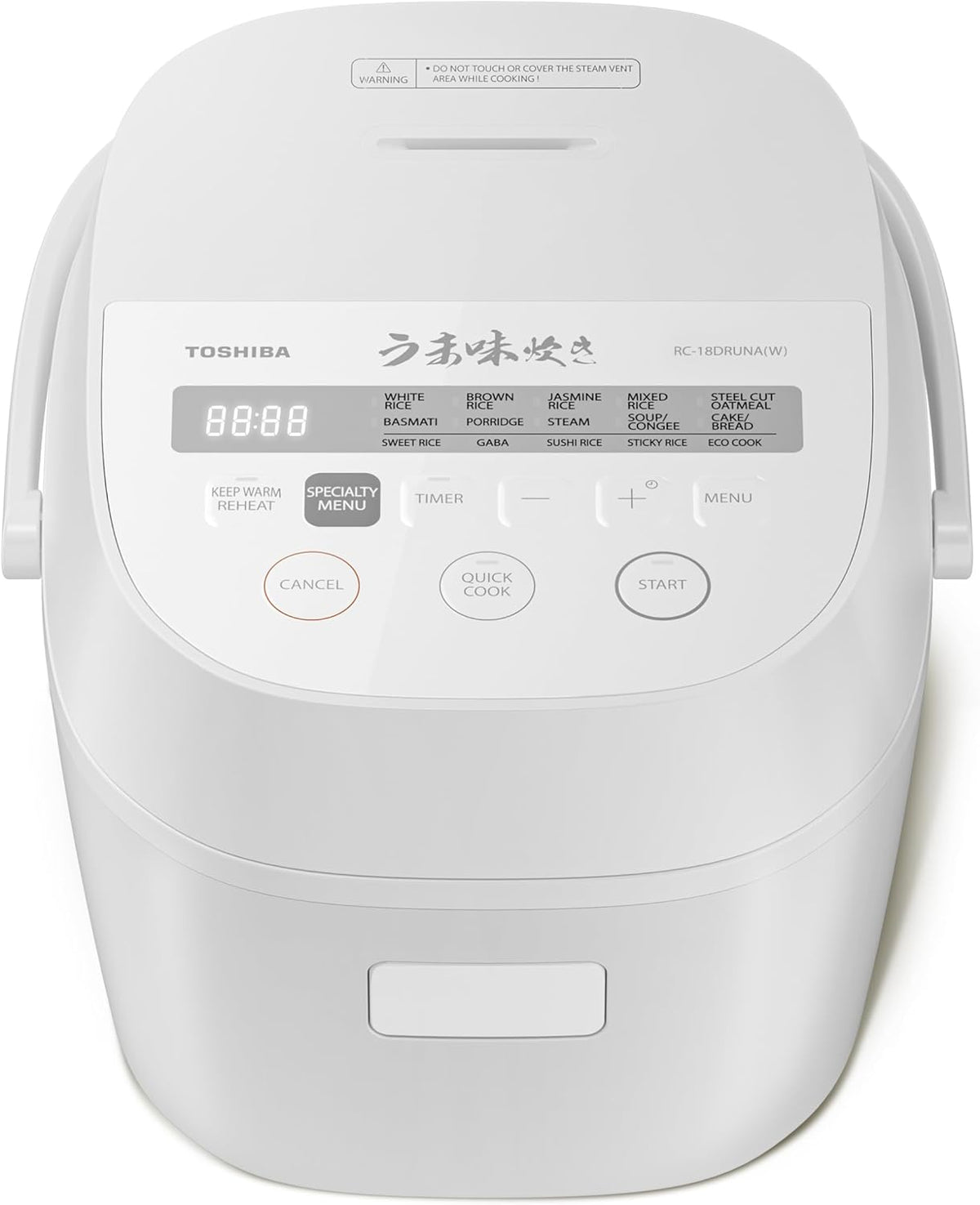 TOSHIBA Umami Smart Rice Cooker 10-Cup Uncooked, Fuzzy Logic, 15-in-1 Functions, Digital Display, Delay Timer, Keep Warm, Nonstick Inner Pot, White