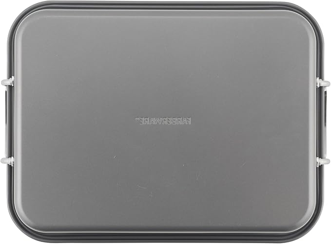 Farberware Bakeware Nonstick Steel Roaster with Flat Rack, 11-Inch x 15-Inch, Gray