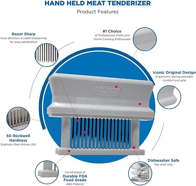 Jaccard 16-Blade Meat Tenderizer, Original Super Mini Meat Tenderizer, ABS Columns, 1.00 x 4.00 x 5.8 Inches, White