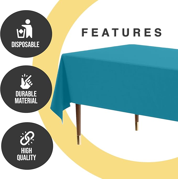 Exquisite 66% Thicker Premium Plastic Table Cloth Rectangle Table Cover 0.5 Mil 12 Pack Turquoise Table Cloth 54 Inch x 108 Inch Disposable Tablecloth Won't Tear Easily Like Cheap Thin Brands