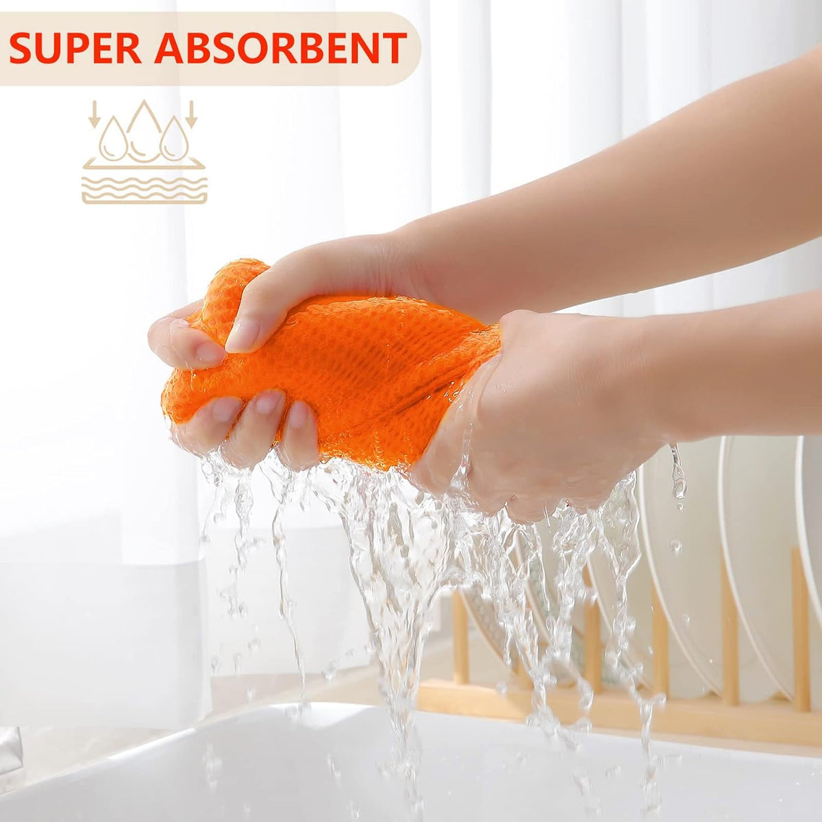 Homaxy 100% Cotton Waffle Weave Kitchen Dish Cloths, Ultra Soft Absorbent Quick Drying Dish Towels, 12 x 12 Inches, 6-Pack, Orange