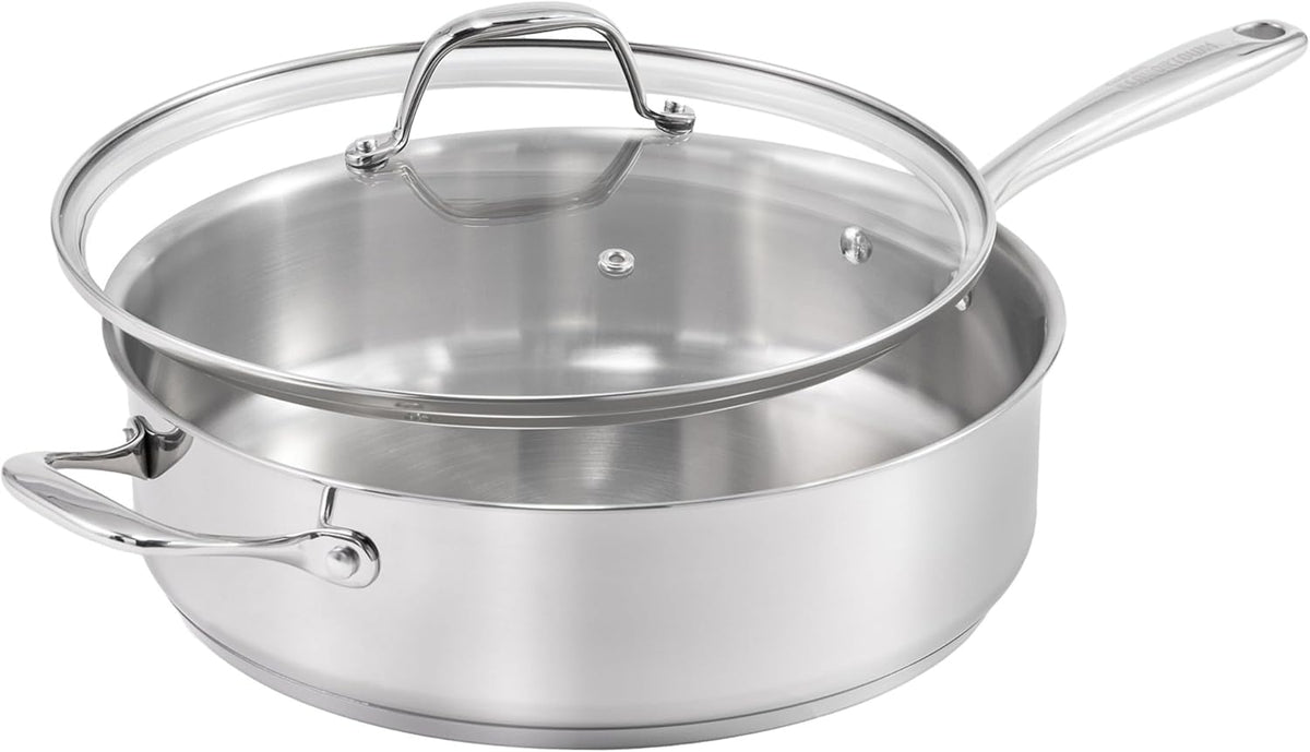 Guy Fieri's Flavortown 5 Qt. Stainless Steel Sautepan with Lid - Premium Three-Layer Cookware, Oven-Safe up to 500F